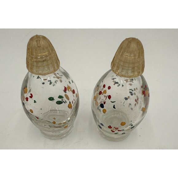 Vintage Hand-Painted Glass Salt & Pepper Shakers With Clear Ribbed Plastic Tops - Picture 3 of 4